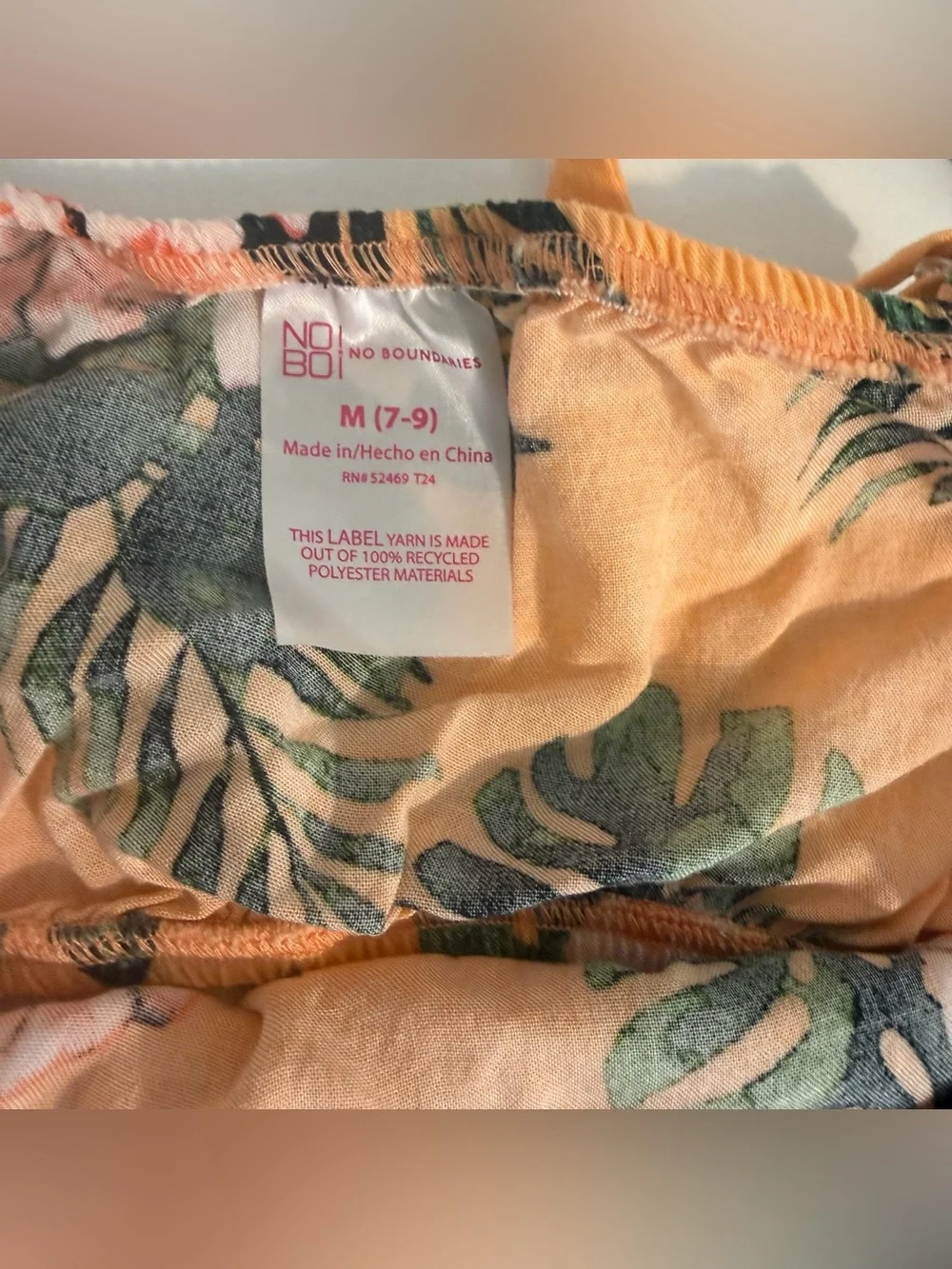 No Boundaries Top 2PC Peach Tropical Rayon Tie Front Button Up Size M (7-9)
